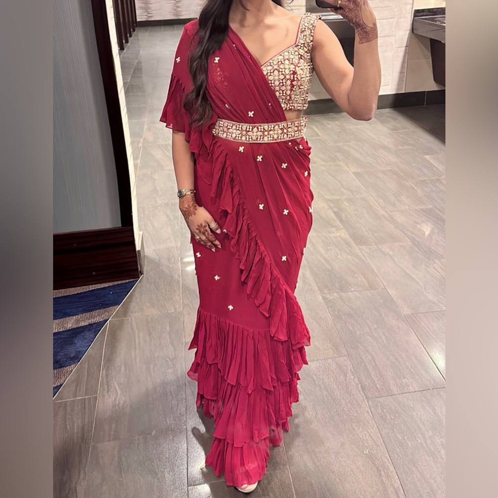 Red Lengha Saree Indian Wedding